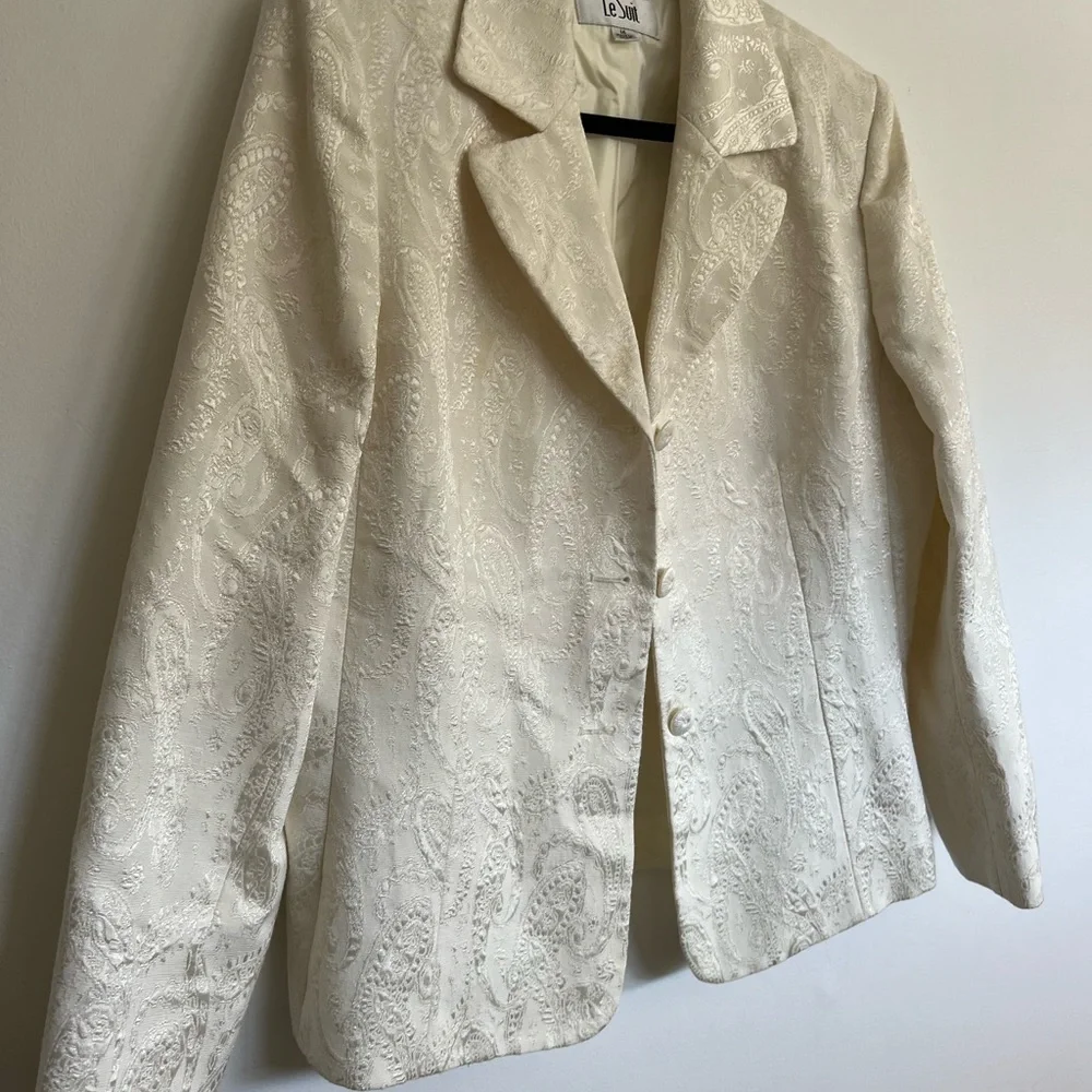 Le Suit Bridal White Jacquard Blazer - Size 14 - Picture 7 of 11